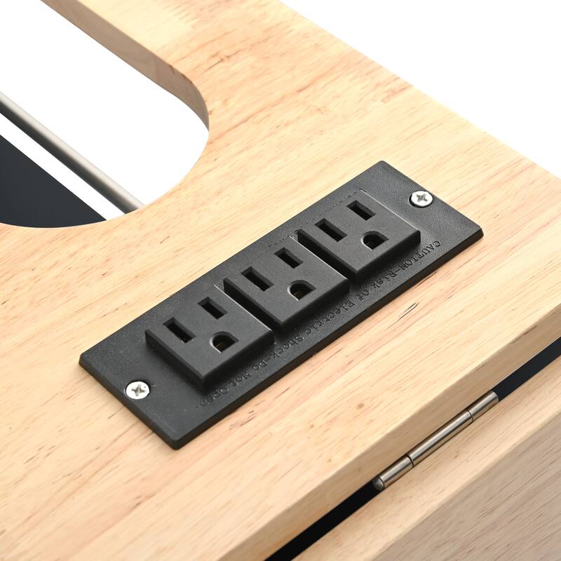 39.80'' Rubber wood Kitchen Island with Power Outlet, Drop Leaf, Adjustable Shelf and 2 Drawers - 39.8'' x 29.33'' x 33.7''