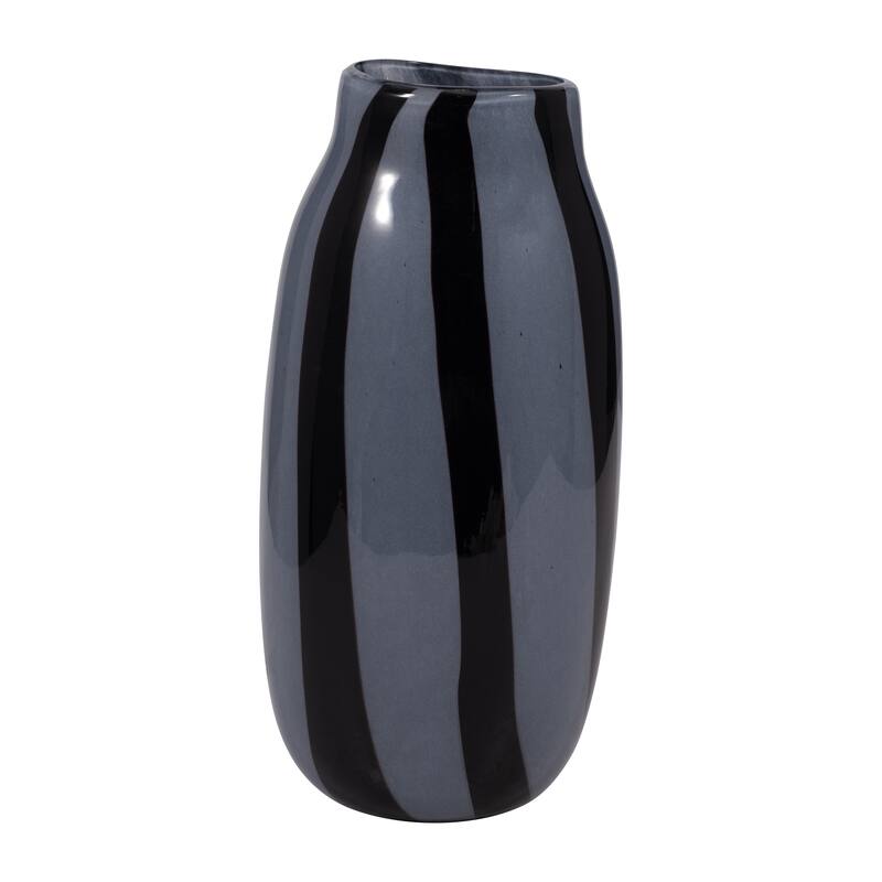 Glass Modern Striped Decorative Vase - Black