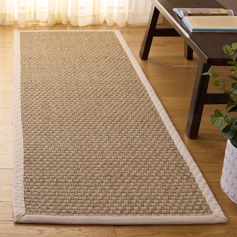 SAFAVIEH Natural Fiber Zymryd Basketweave Seagrass Rug - 2'6" x 20' Runner - Natural/Ivory