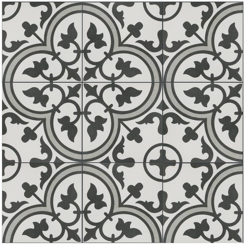 Merola Tile Arte Grey Encaustic 9.75" x 9.75" Porcelain Floor and Wall Tile