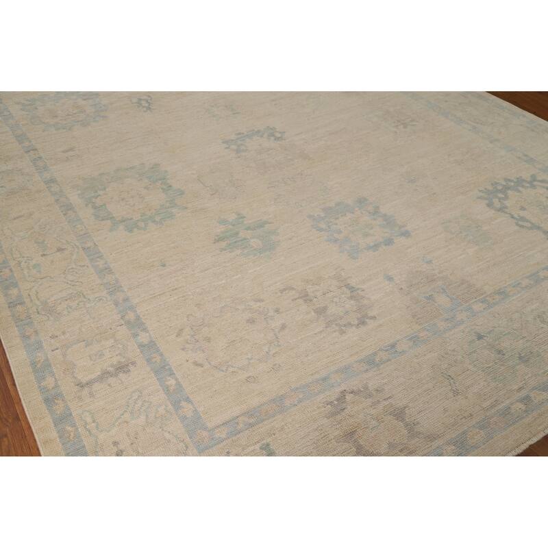 Oushak Turkish Area Rug Vegetable Dye Hand-Knotted Beige Wool Carpet - 7'9"x 10'2"