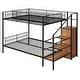 preview thumbnail 3 of 18, Twin Over Full Bunk Bed with Wire Shelving and Lateral Storage Ladder, Metal Bunk Bedframe with Bulit-in Wardrobe and Slats