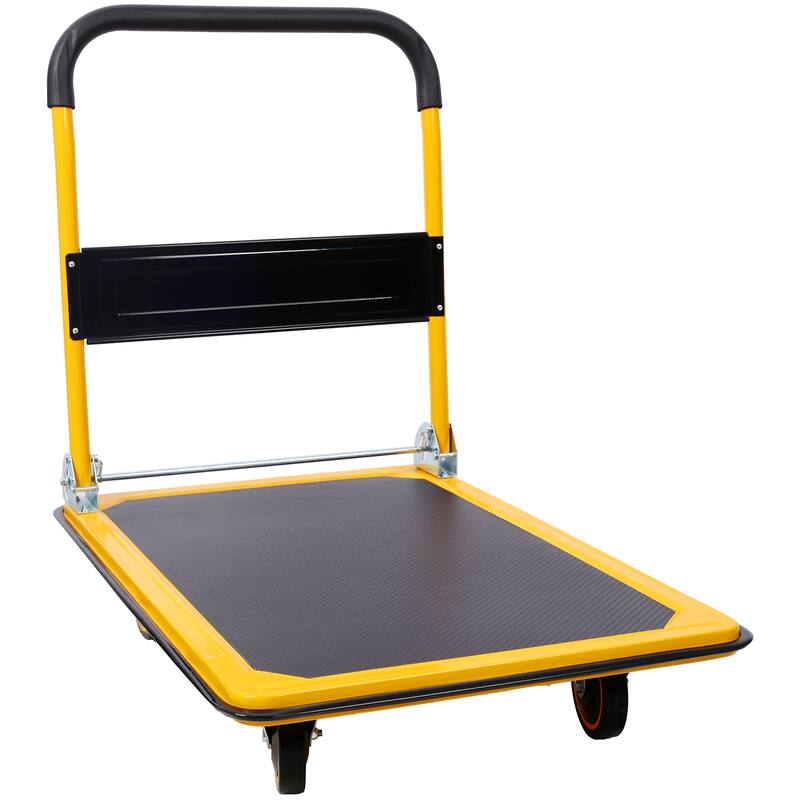 660lb Foldable Steel Platform Dolly, Heavy Duty Swivel Wheels, Yellow