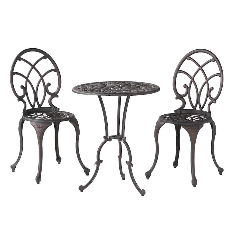 Charlie 3 pcs Bistro Set w Umbrella Hole, Cast Aluminum in Copper