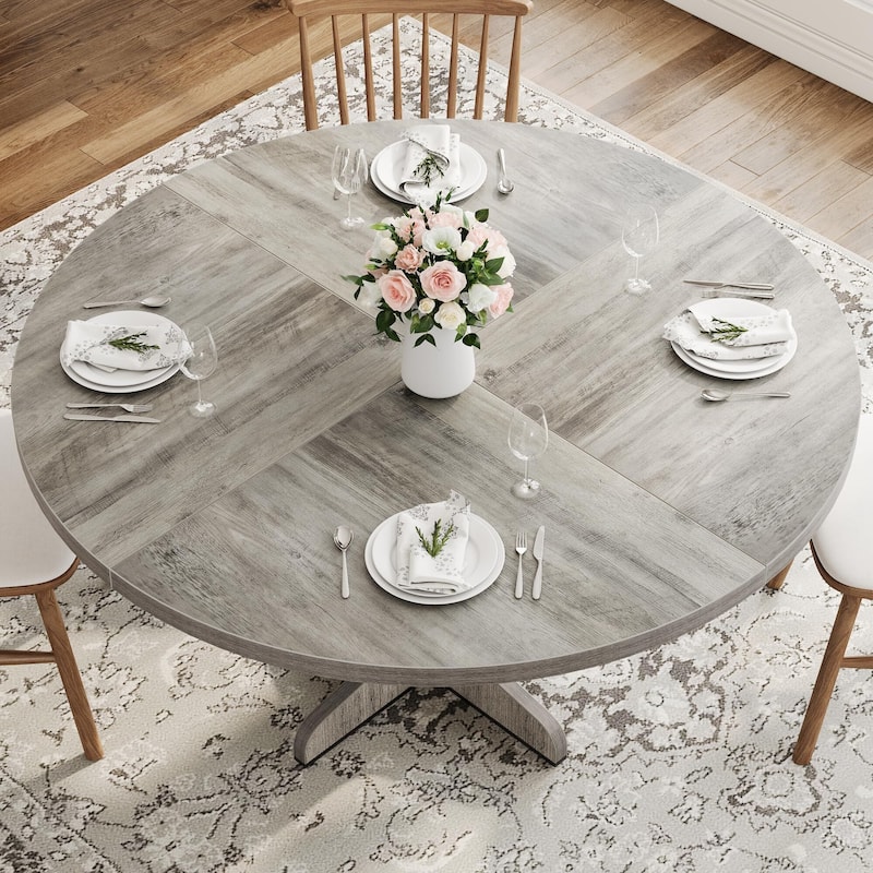 47 Inch Round Dining Table for 4, Farmhouse Kitchen Dining Room Circle Dinner Table