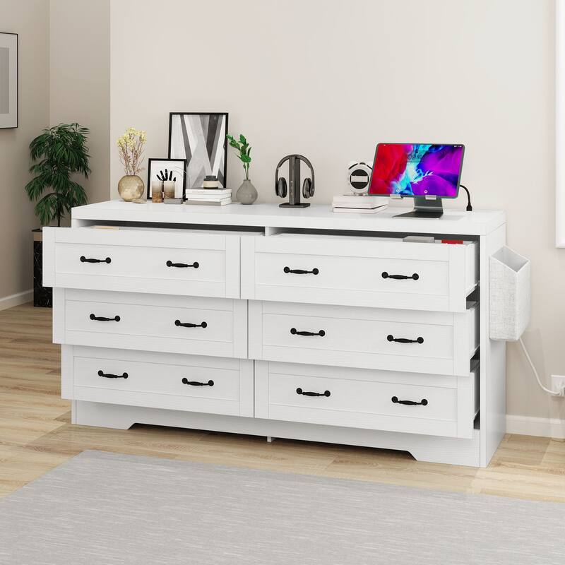 Moasis 6-Drawer 7-Drawer Double Dresser with Power Outlet and Organizer Bag