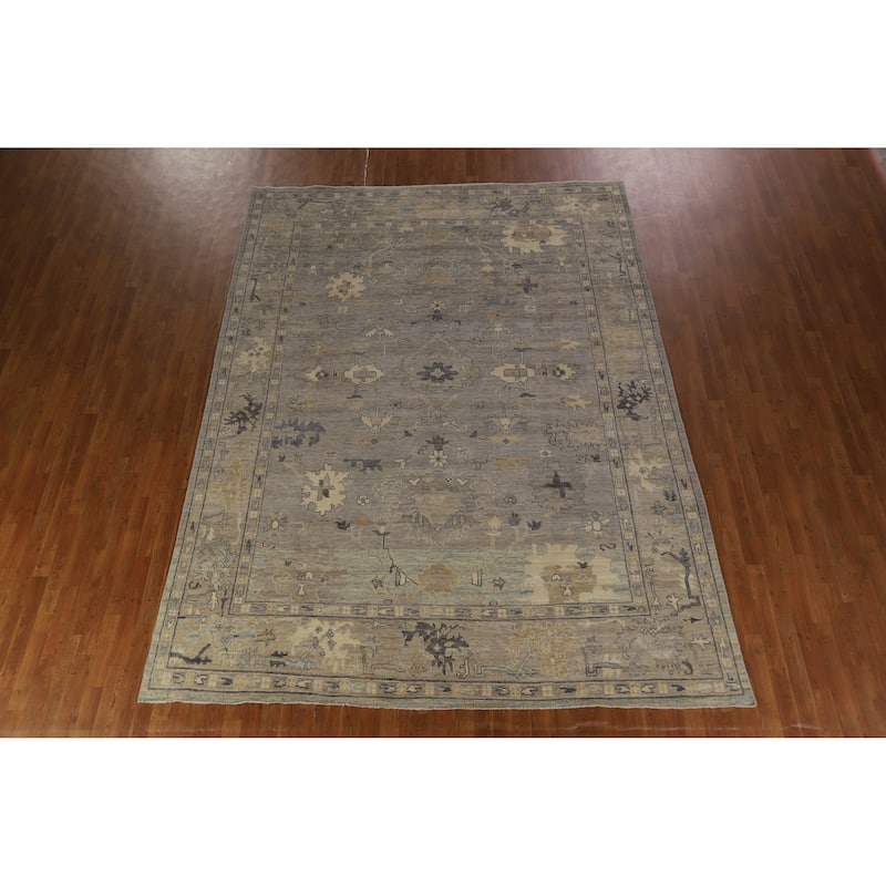 Hand Knotted Oriental 100% Wool Carpet Transitional All-Over Greys & Charcoal Oushak Area Rug - 11' 10'' X 8' 9''