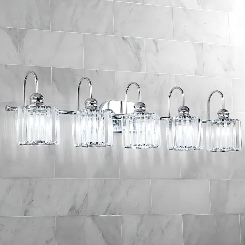 5-light Vintage Luxury Modern Dimmable Linear Crystal Bathroom Vanity Light Wall Light