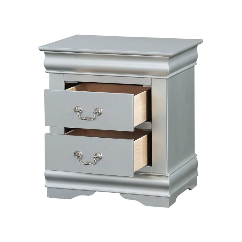 Sleek Platinum Finish Nightstand with Single Drawer and Nickel Metal Handle