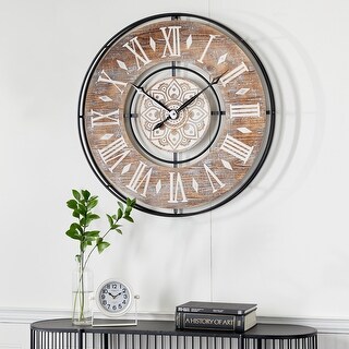 Brown Metal Wall Clock with Wood Accents - 34 x 3 x 34Round