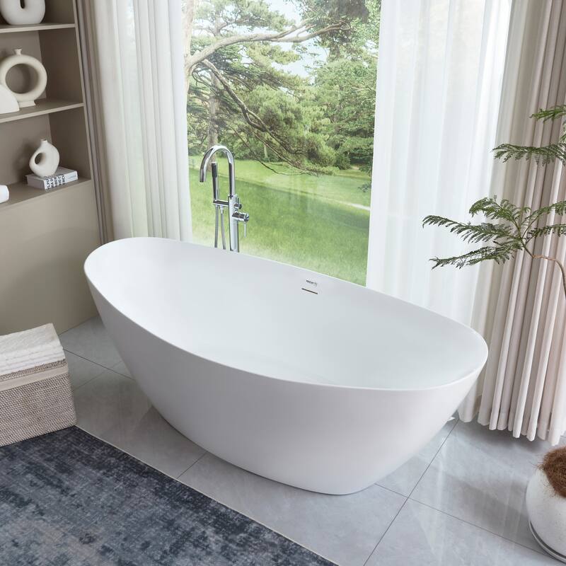 Vanity Art 71" Freestanding Acrylic Soaking Bathtub with Slotted Overflow & Pop-up Drain