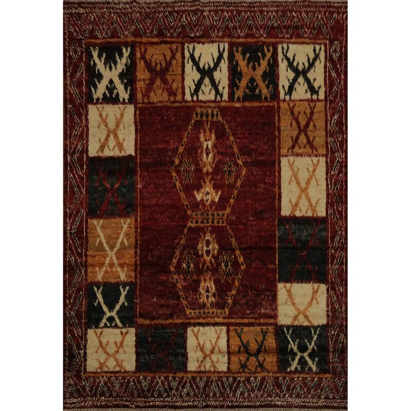 Hand Knotted Oriental 100% Wool Carpet Modern Tribal Red Moroccan Area Rug - 10' 2'' X 8' 2''