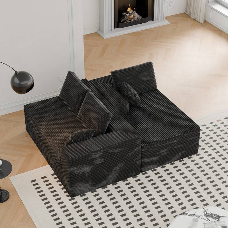 Modland 108”L-Shaped Modular Corduroy Couch with Deep Seats Comfy Sectional Sofa for Living Room