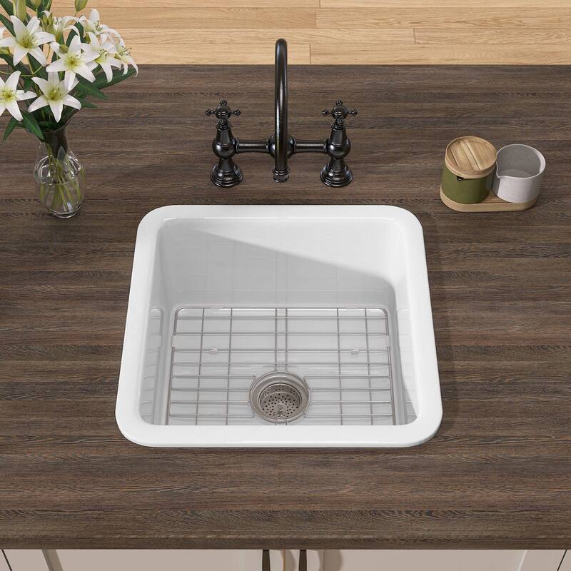 18" L X 18" W Fireclay Single Bowl Drop-In Kitchen Sink Undermount Farmhouse Sink With Accessory - White