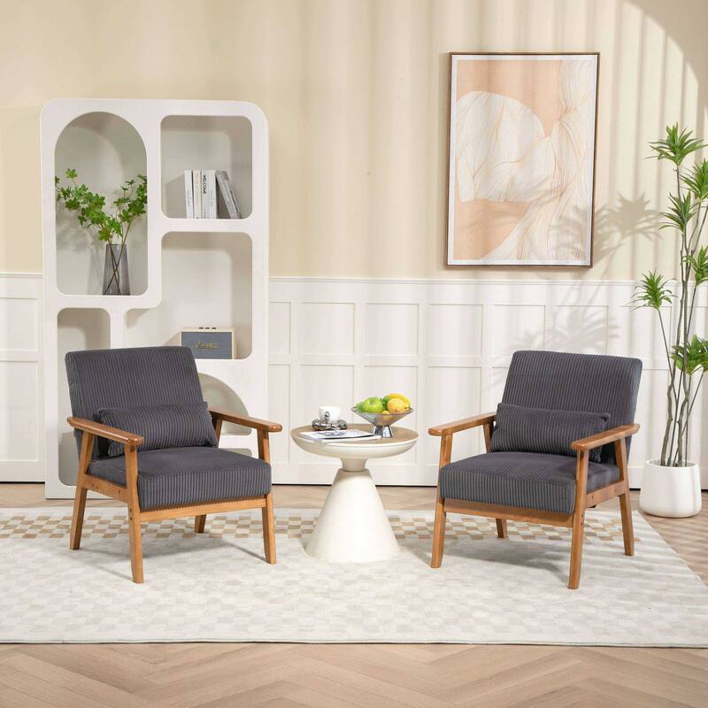 Velvet fabric armchair Solid wood frame leisure chair for the living room bedroom a set of two
