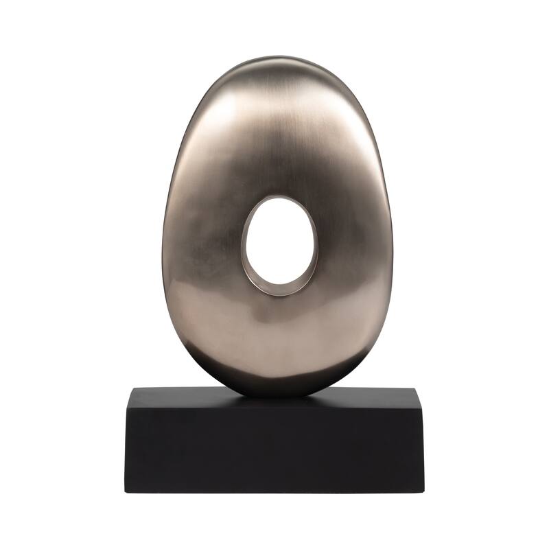 Sagebrook Home Modern Contemporary Metal Oval Shaped Sculpture, Silver/Black - 12" x 4" x 18"