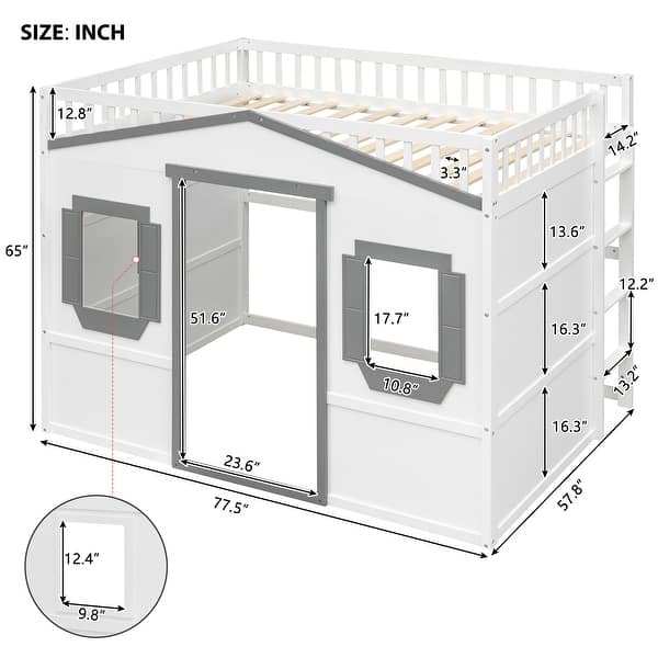 dimension image slide 0 of 8, Solid Wood House Loft Bed with Ladder for Kids