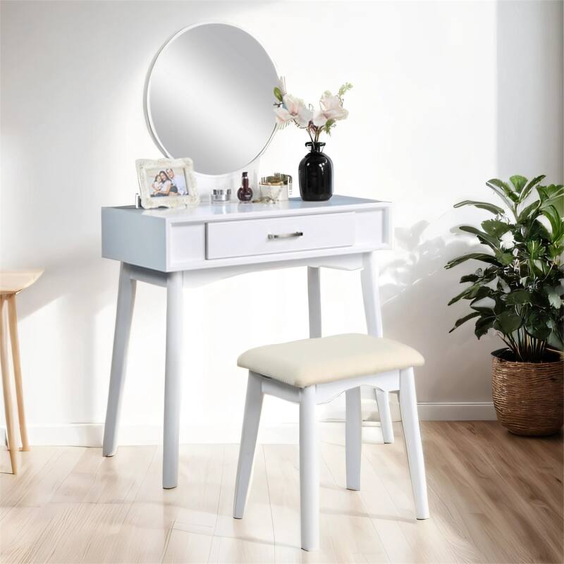 Contemporary Wood Vanity and Stool Set