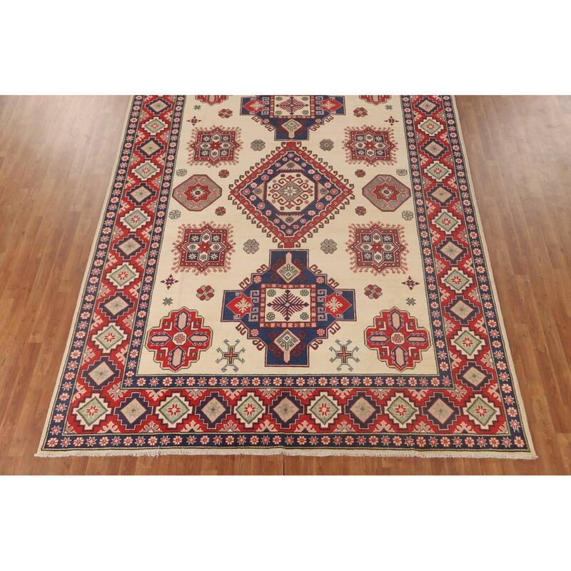 Kazak Oriental Area Rug Hand-Knotted Geometric Wool Carpet - 8'4"x 11'8"