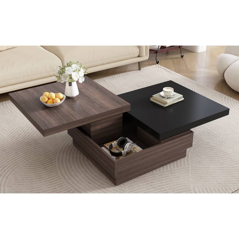 35.4" Modern Coffee Table with Rotatable Top and 1 Hidden Storage Space