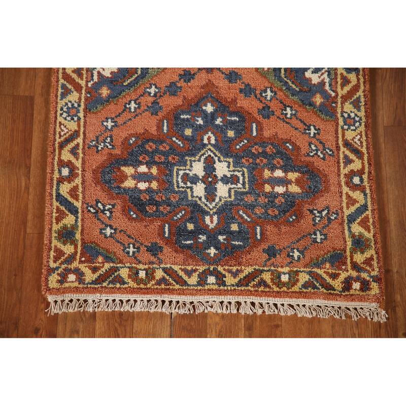 Geometric Kazak Indian Runner Rug Handmade Wool Carpet - 2'6"x 9'10"
