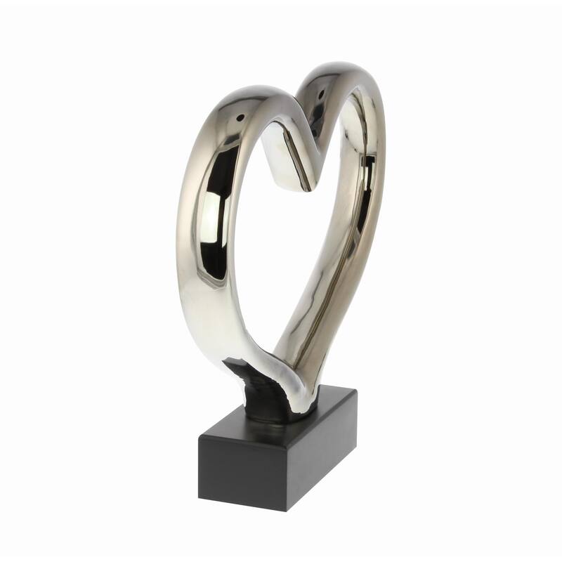 Ceramic Heart Decorative Sculpture with Black Base - Silver - Roche River Decor