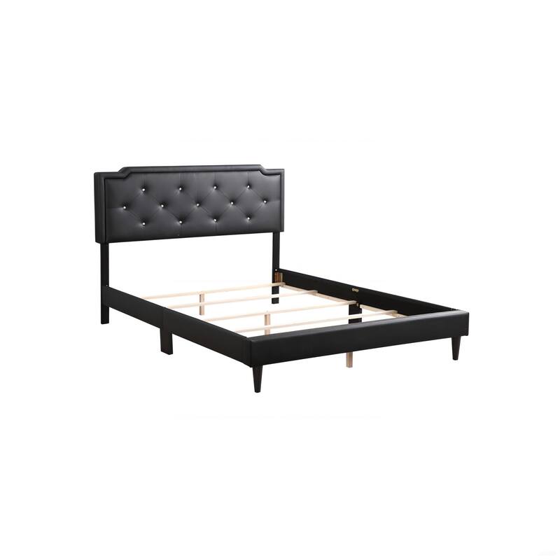 Modern Black Queen Bed with Tufted Headboard and Adjustable Height