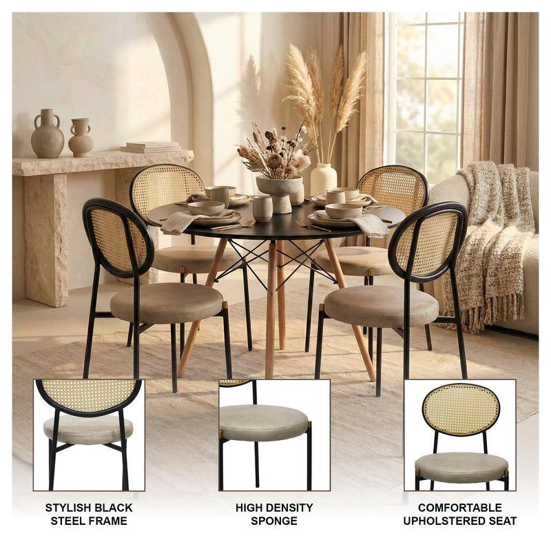 Leisuremod 5-Piece Dining Set with 1 Modern Solid Wood Top Round Dining Table and 4 Velvet/Leather Upholstered Chairs