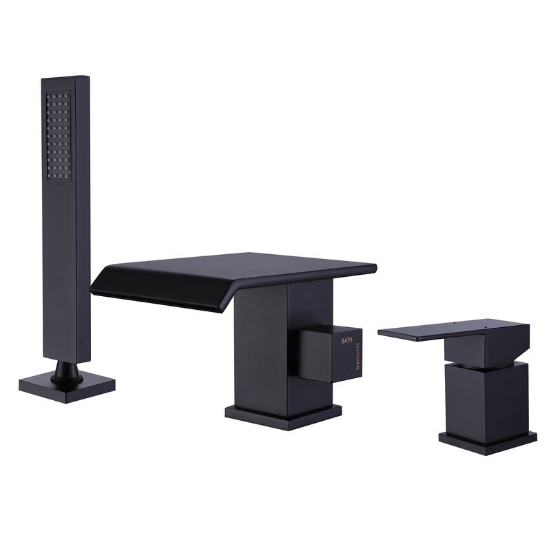 Solid Brass Waterfall Roman Tub Faucet with Hand Shower - Matte Black