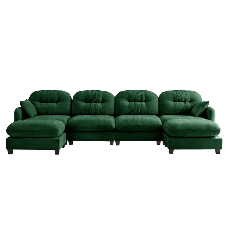 140" Premium Modular Chenille Sectional U-shaped Sofa with Movable Ottomans