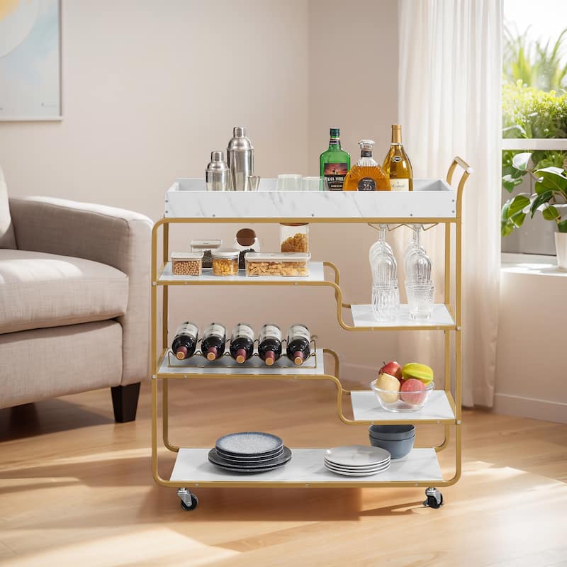 Mobile Bar Cart on Wheels,6-Tier Bar Bar Serving Carts with Wine Rack and Glass Holder for Kitchen,Gold - N/A