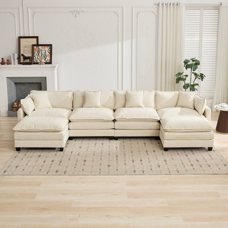 Roomfitters Large Upholstered 4-Seater Sofa with Plush Cushions and Pillows, Modern Cloud Couch for Living Room