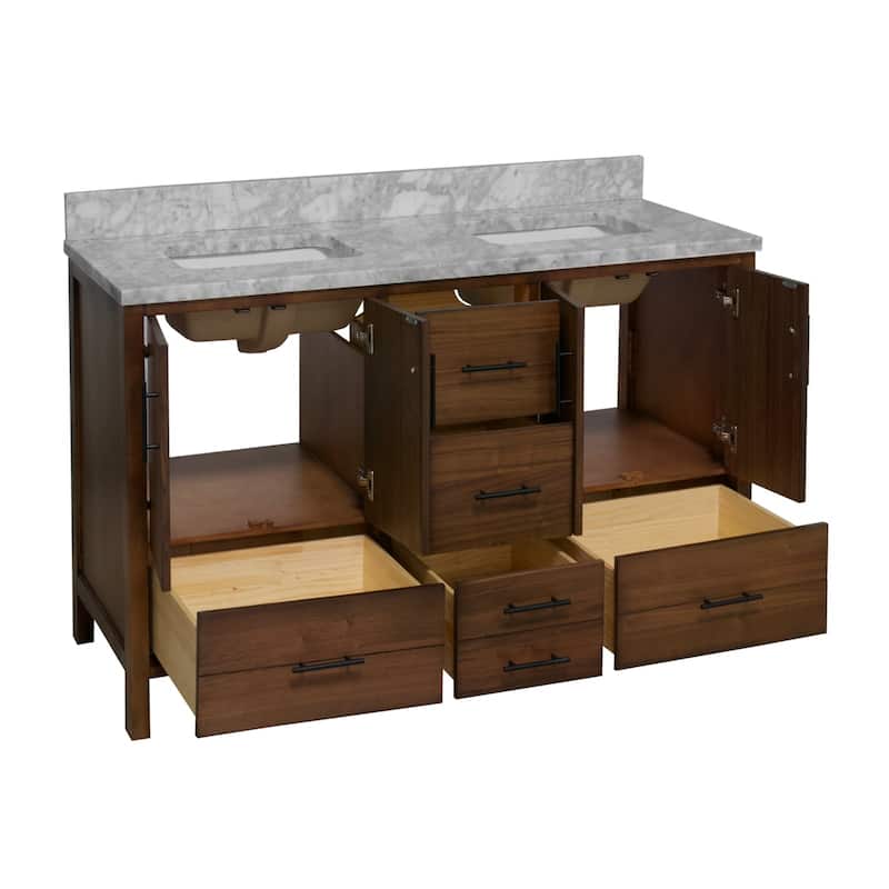 KitchenBathCollection California 60" Double Bathroom Vanity with Carrara Marble Top