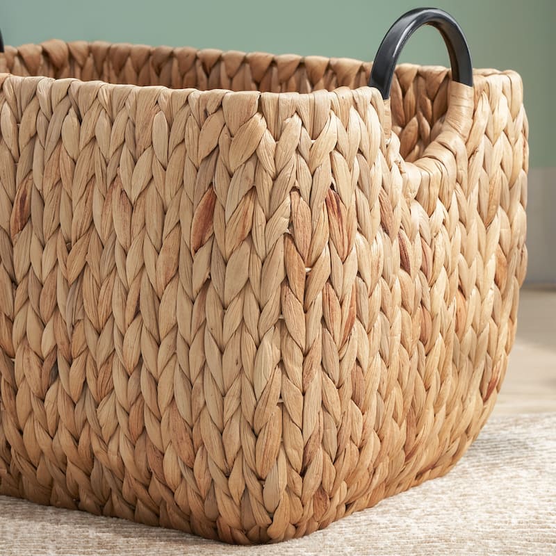 Ludmilla Rectangular Multi Purpose Water Hyacinth Woven Wicker Baskets with Handles - 16" x 12" x 13"
