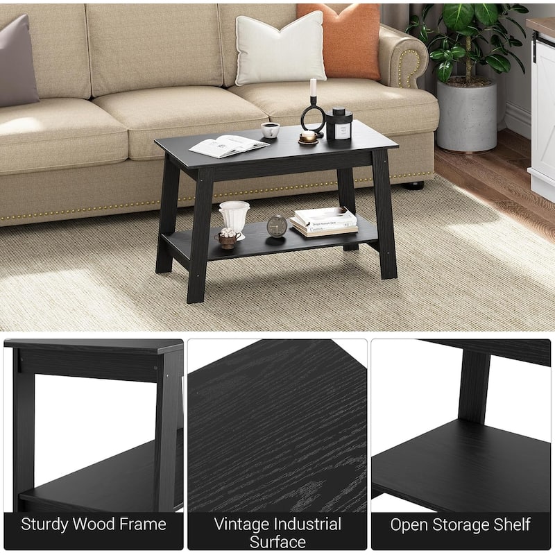 31.49" Industrial Coffee Table, 2-Tier Storage,Wood Tea Table with Storage Shelf