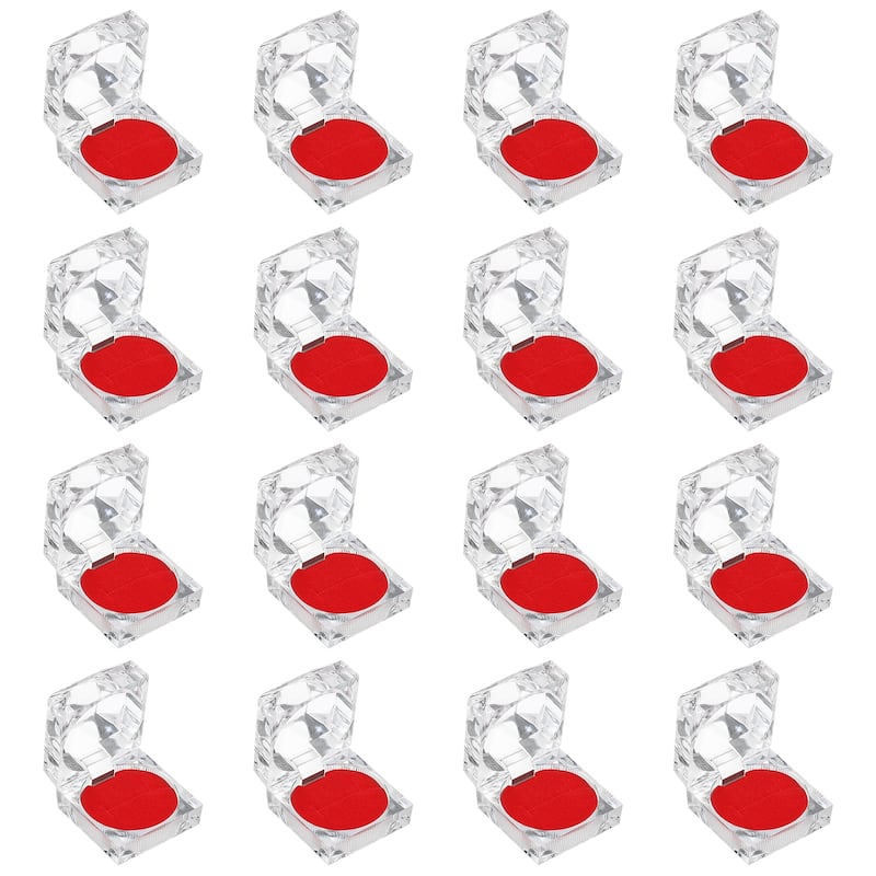 16 Pcs Clear Plastic Ring Boxes with Foam Insert for Wedding 1.8"x1.8"