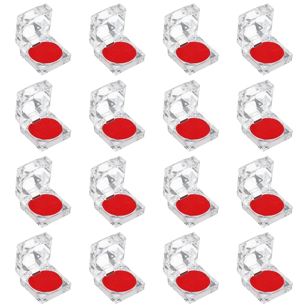 16 Pcs Clear Plastic Ring Boxes with Foam Insert for Wedding 1.8"x1.8"