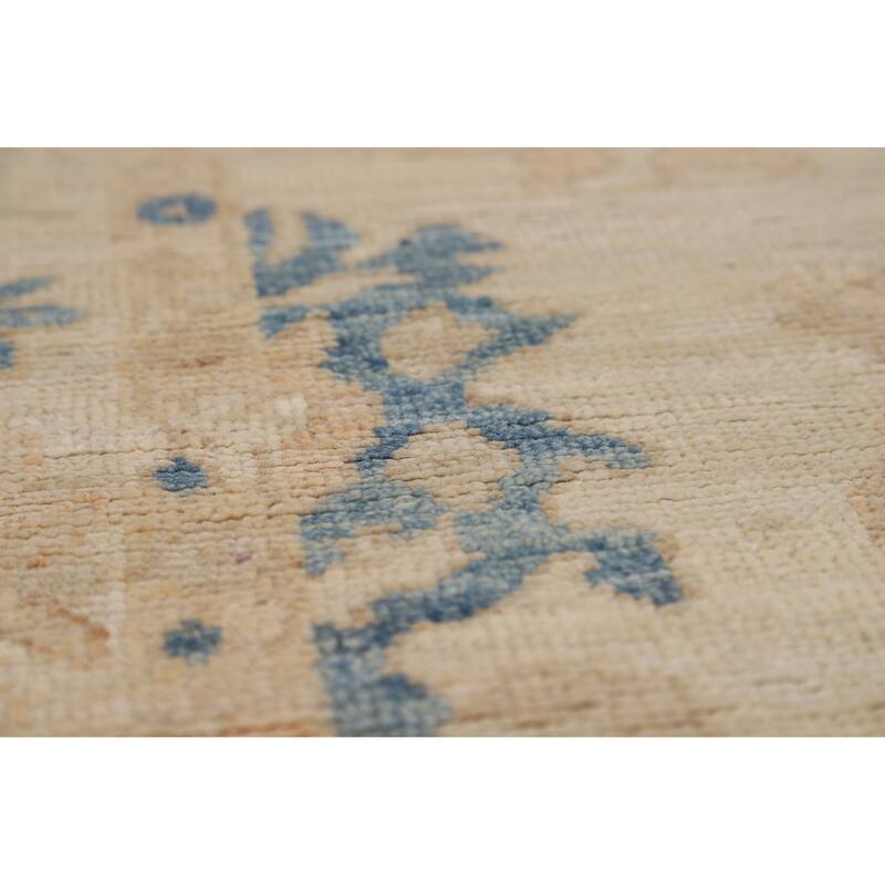 Vegetable Dye Oushak Turkish Rug Hand-Knotted Beige Wool Carpet - 5'0"x 6'7"