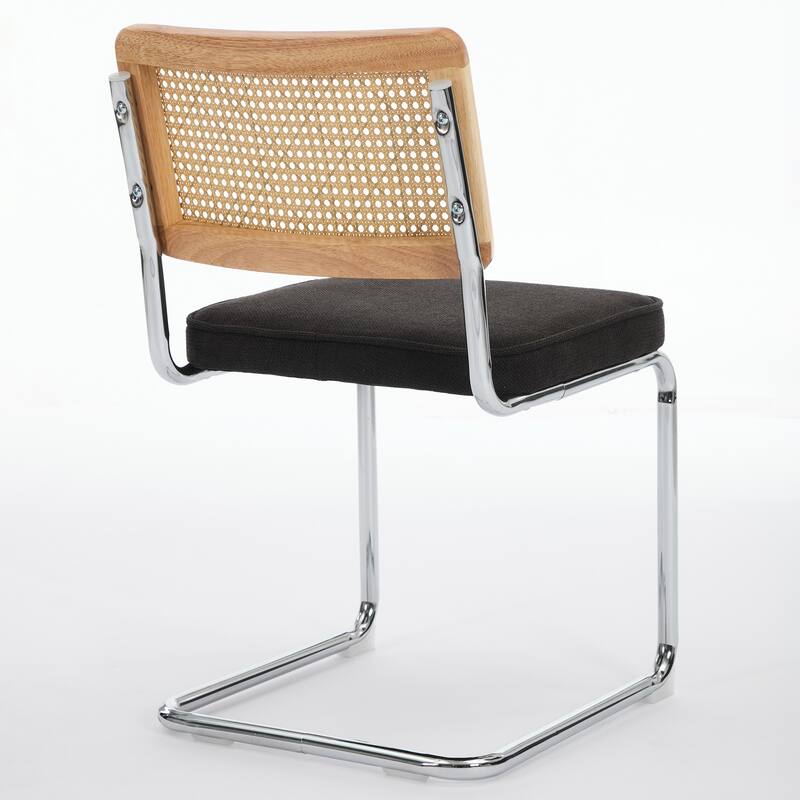 Velvet Upholstered Dining Chairs Set of 2, with Natural Cane Back and Stainless Chrome Base