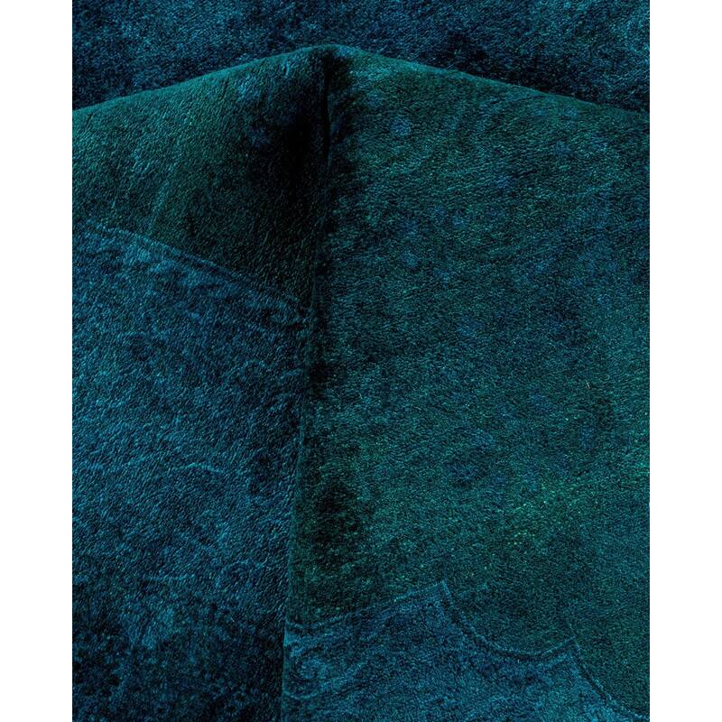 Overton Hand Knotted Wool Vintage Inspired Modern Contemporary Overdyed Blue Area Rug - 8' 0" x 10' 1"