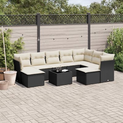 vidaXL Garden Sofa Set Black and Cream White - 21.7 x 21.7 x 14.6