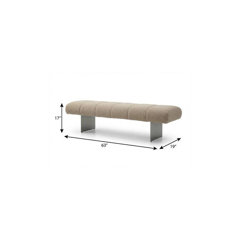 HomeRoots 63" Beige and Nickel Boucle and Steel Upholstered Bench - 63.00 in. x 17.00 in. x 19.00 in.