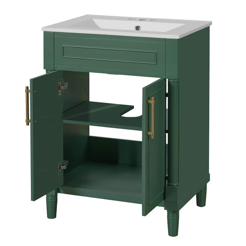 Bathroom Vanity with Sink, Multifunctional Small Bathroom Cabinet, Bathroom Vanities with 2 Doors & Adjustable Shelf