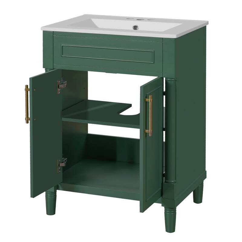 Roomfitters 24 Inch Bathroom Vanity with Ceramic Sink, Storage Cabinet with 2 Doors, Small Single Vanity
