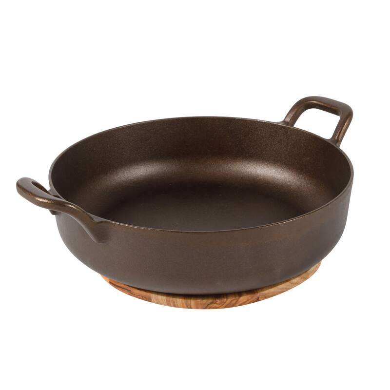 Bloomhouse Natural Bronze Finish Pre-seasoned Cast Iron Grill, Everyday Pan, Skillet & Olive Wood Trivet