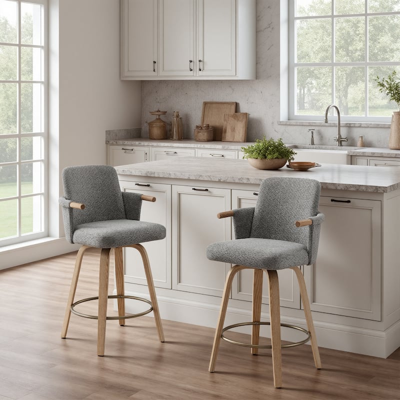 Art Leon Set of 2 Swivel Fabric Upholstered Counter Height Barstool - Light Gray