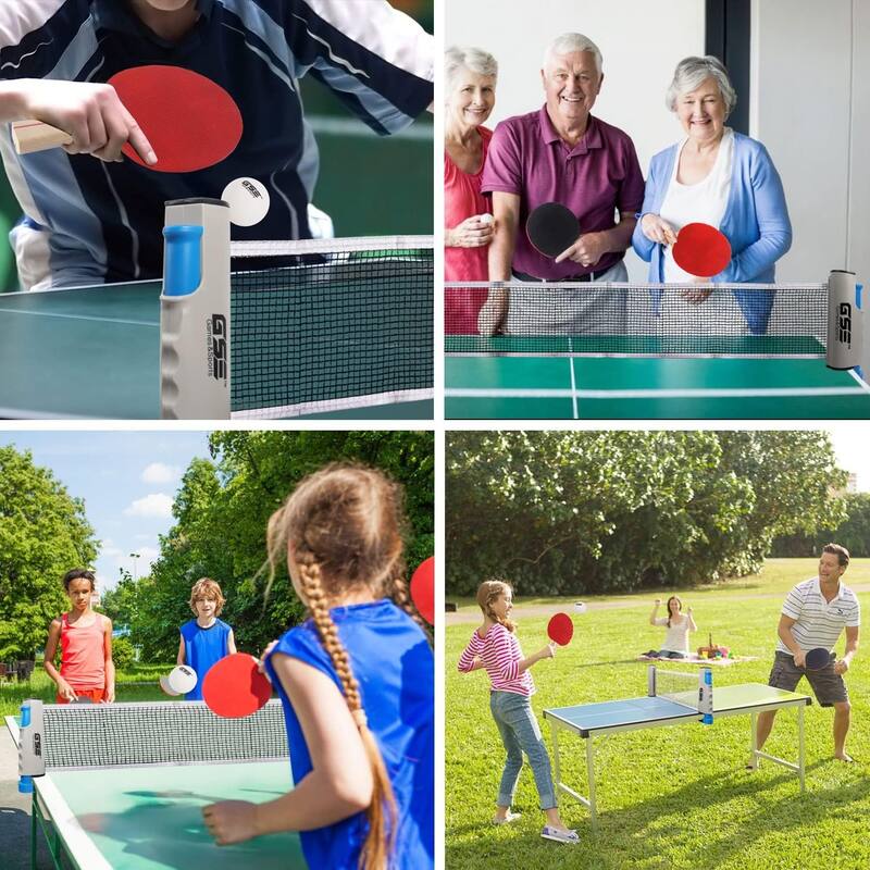 GSE™ Complete Portable Table Tennis Game Set with Retractable Ping Pong Net & Post, 2 Paddles & 3 Ping Pong Balls for Anywhere