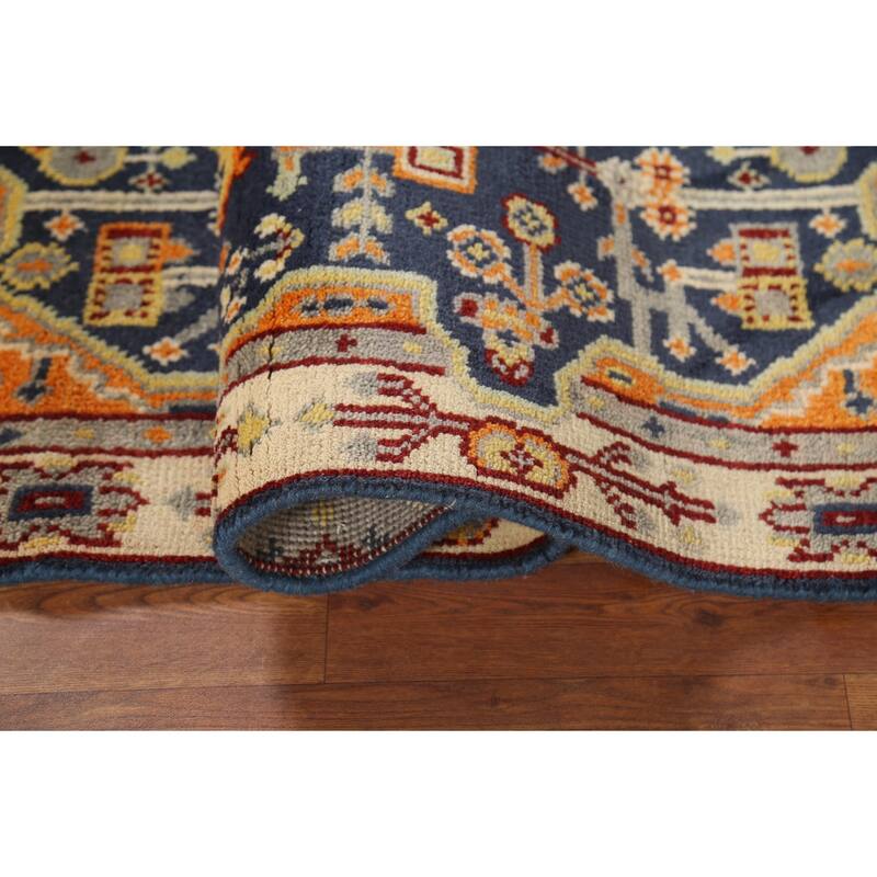 Blue Geometric Kazak Indian Accent Rug Handmade Wool Carpet - 2'11"x 5'0"