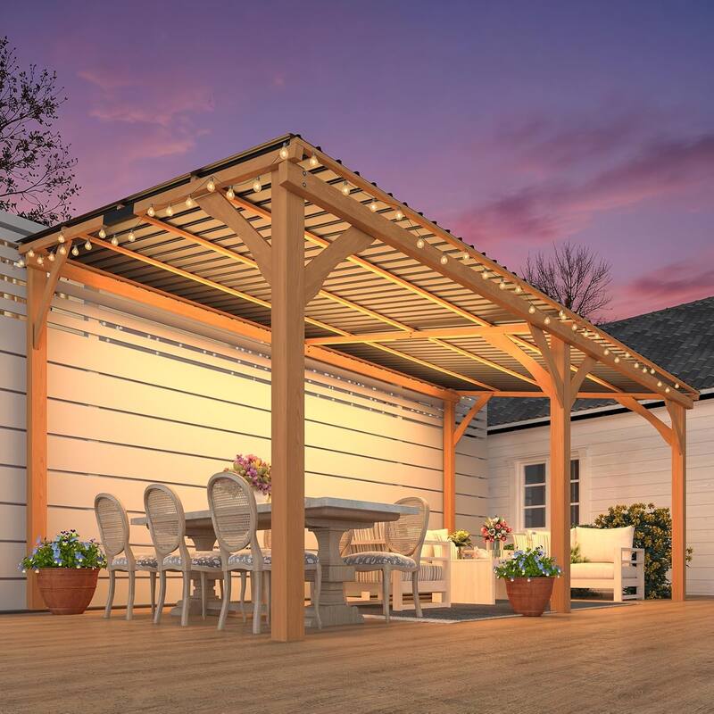 AECOJOY Outdoor Wood Gazebo for Patio, Outdoor Lean to Hardtop Cedar Pergolas and Gazebos Clearance
