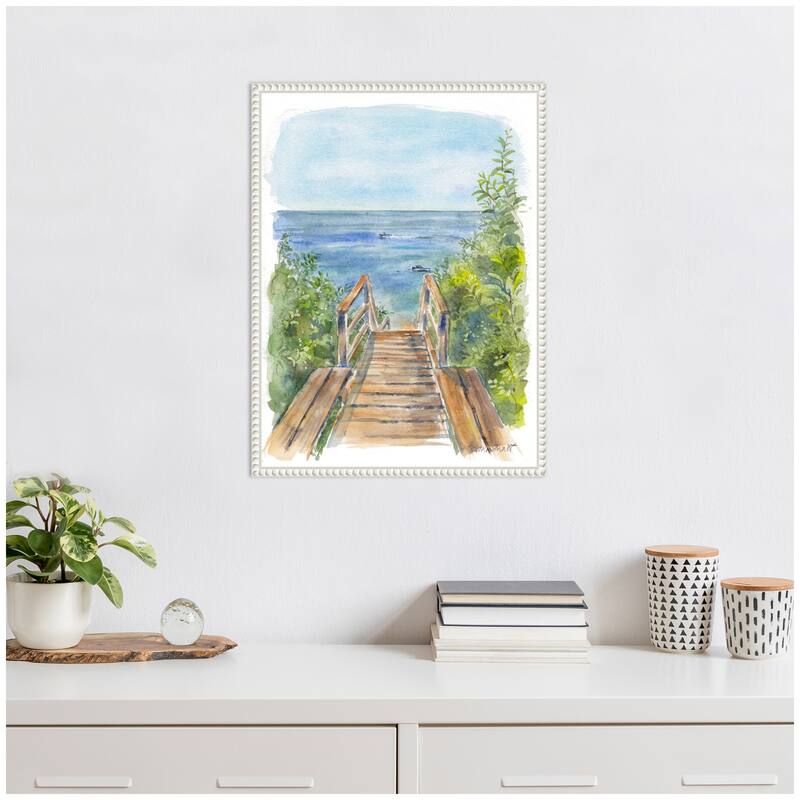 Kate and Laurel Sylvie Stariway to Beach Cape Cod Framed Canvas by Patricia Shaw